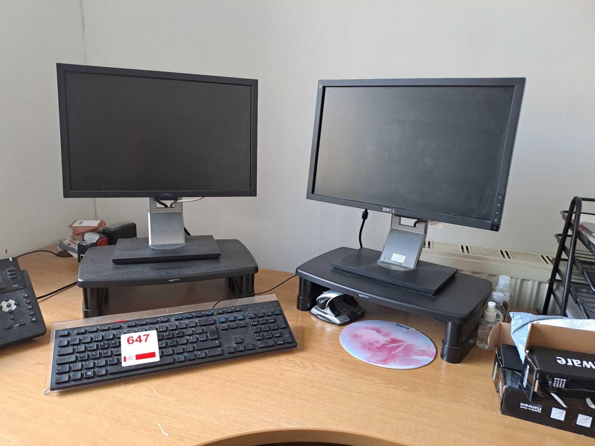 Two Dell monitors and Dell Vostro PC with keyboard & mouse