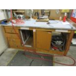 Timber 4 drawer/1 cupboard workbench, 2 x 1m