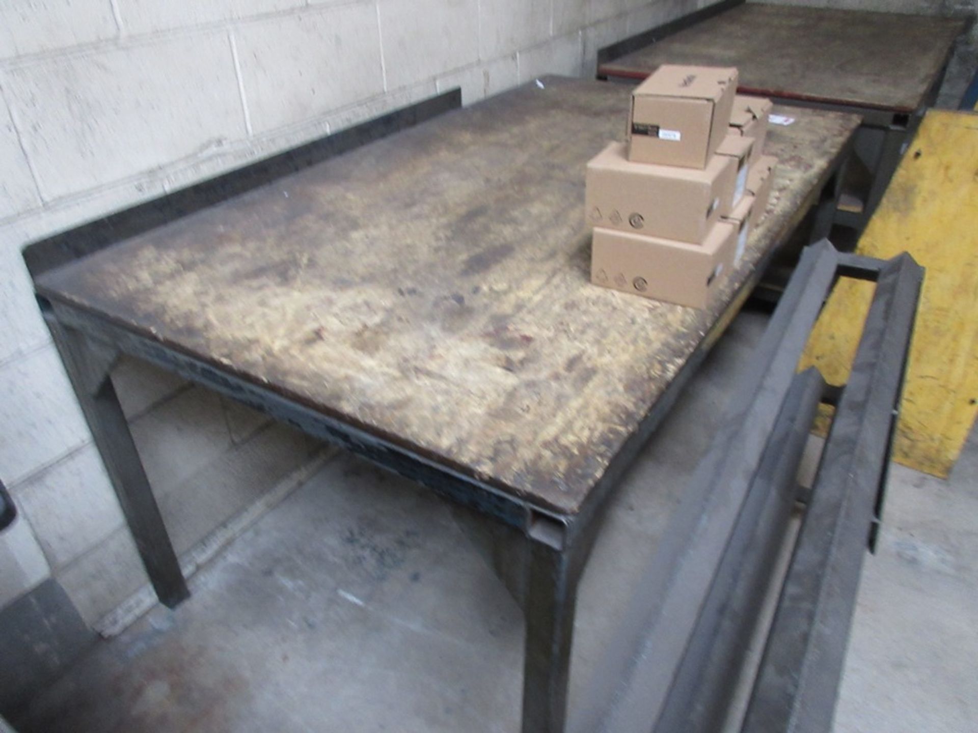 Three metal frame/timber top workbenches - Image 2 of 3