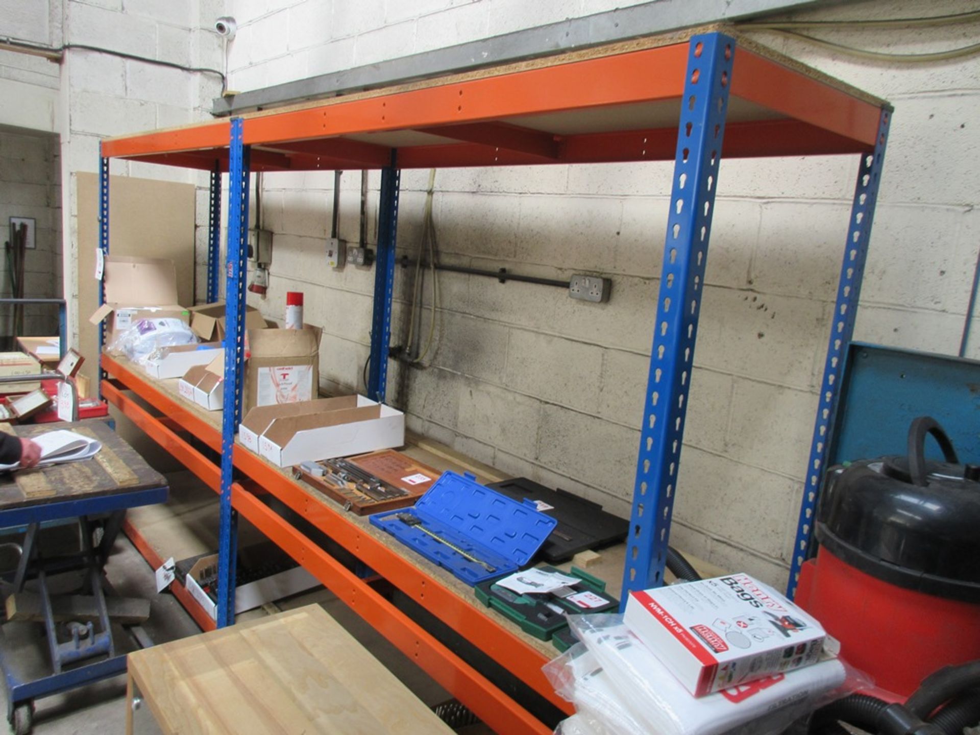 Two bays of boltless adjustable racking, 1830 x 620mm x height 2m (excluding contents)