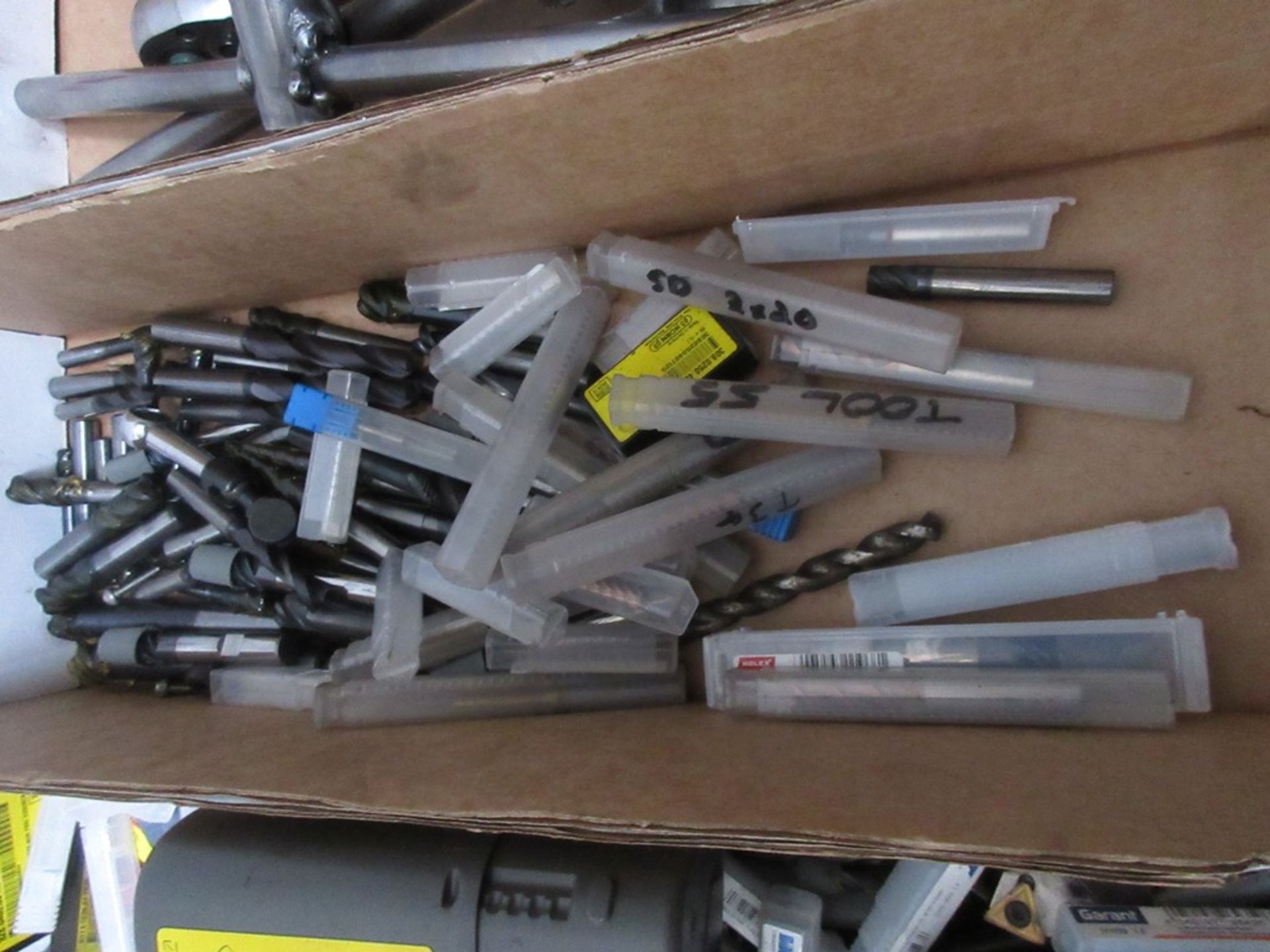 Box of assorted cutters & drill bits