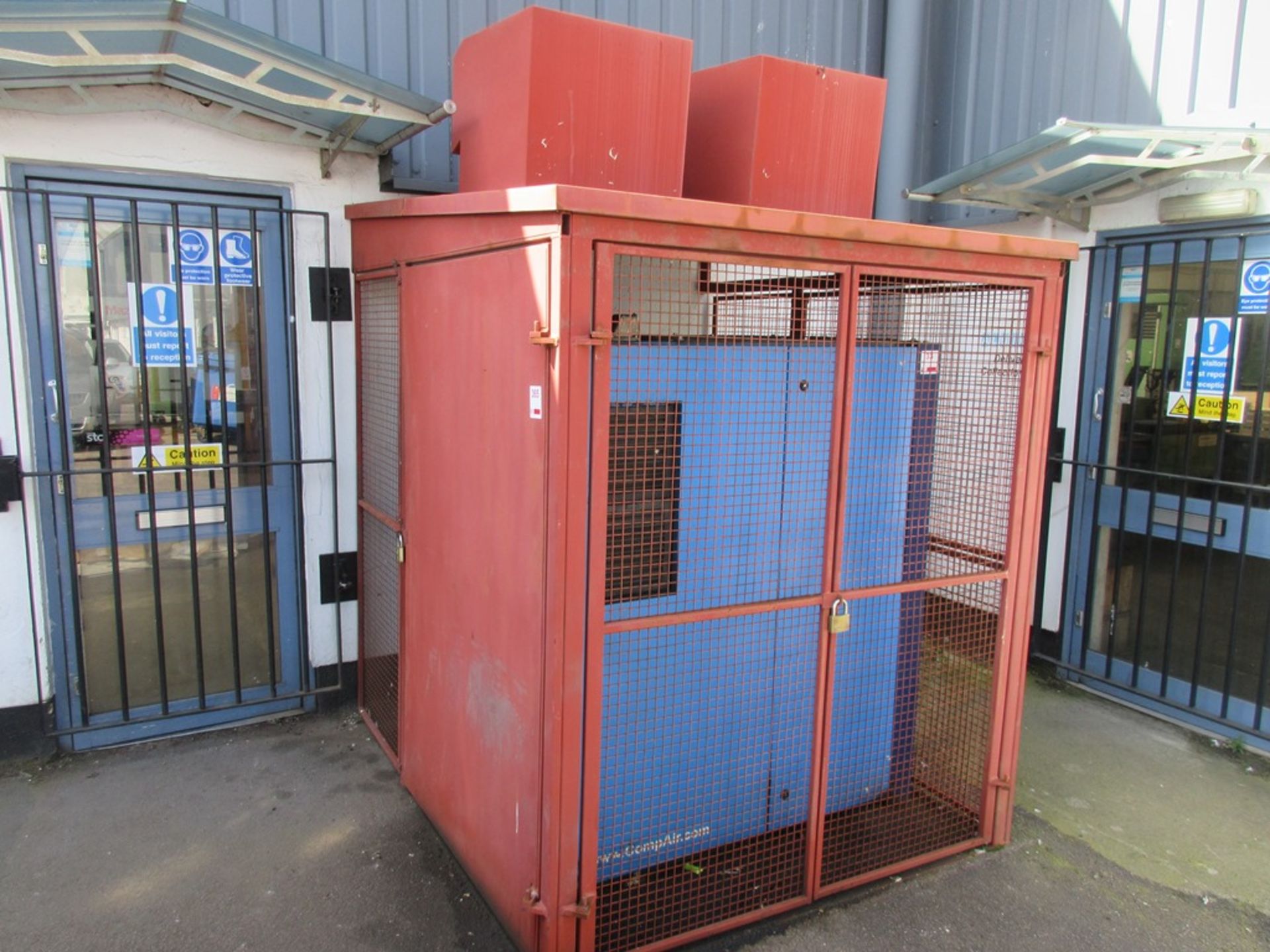 Metal 3 sided pre-primed safety cage, single door, 1.6m x 1850mm (excluding compressor)