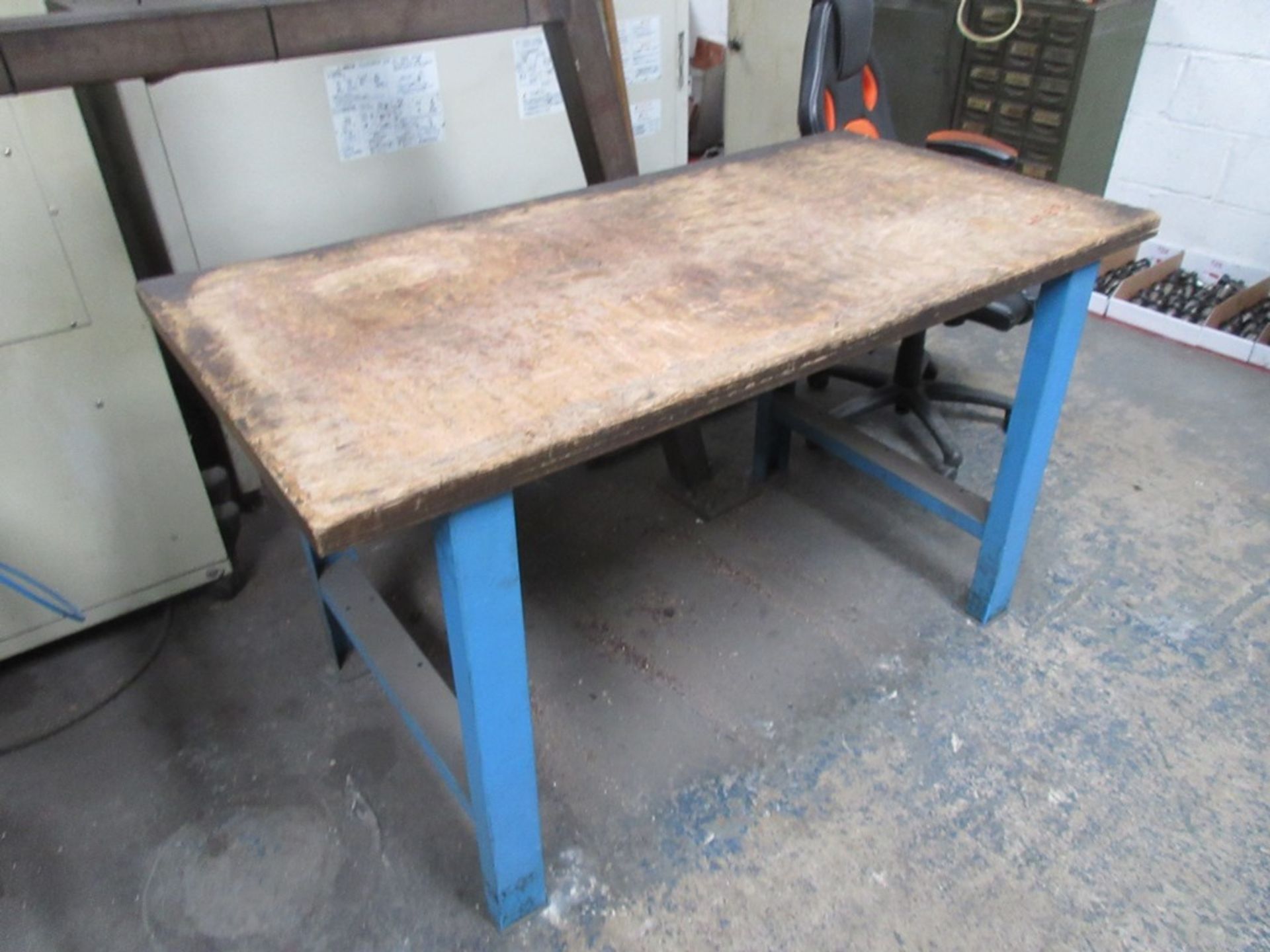 Three metal frame workbenches