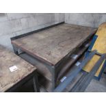 Three metal frame/timber top workbenches