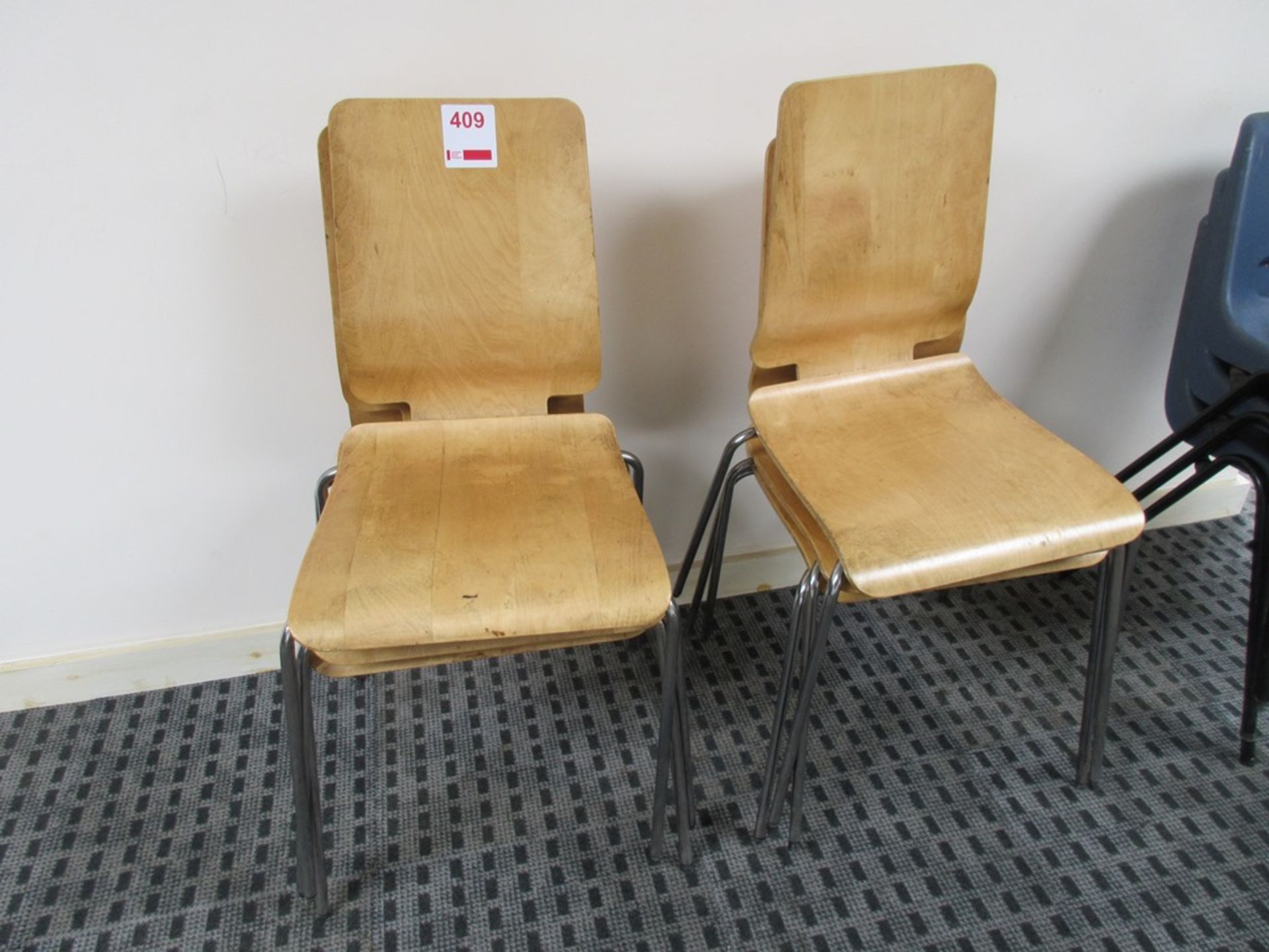 Six wooden/chrome framed high back chairs