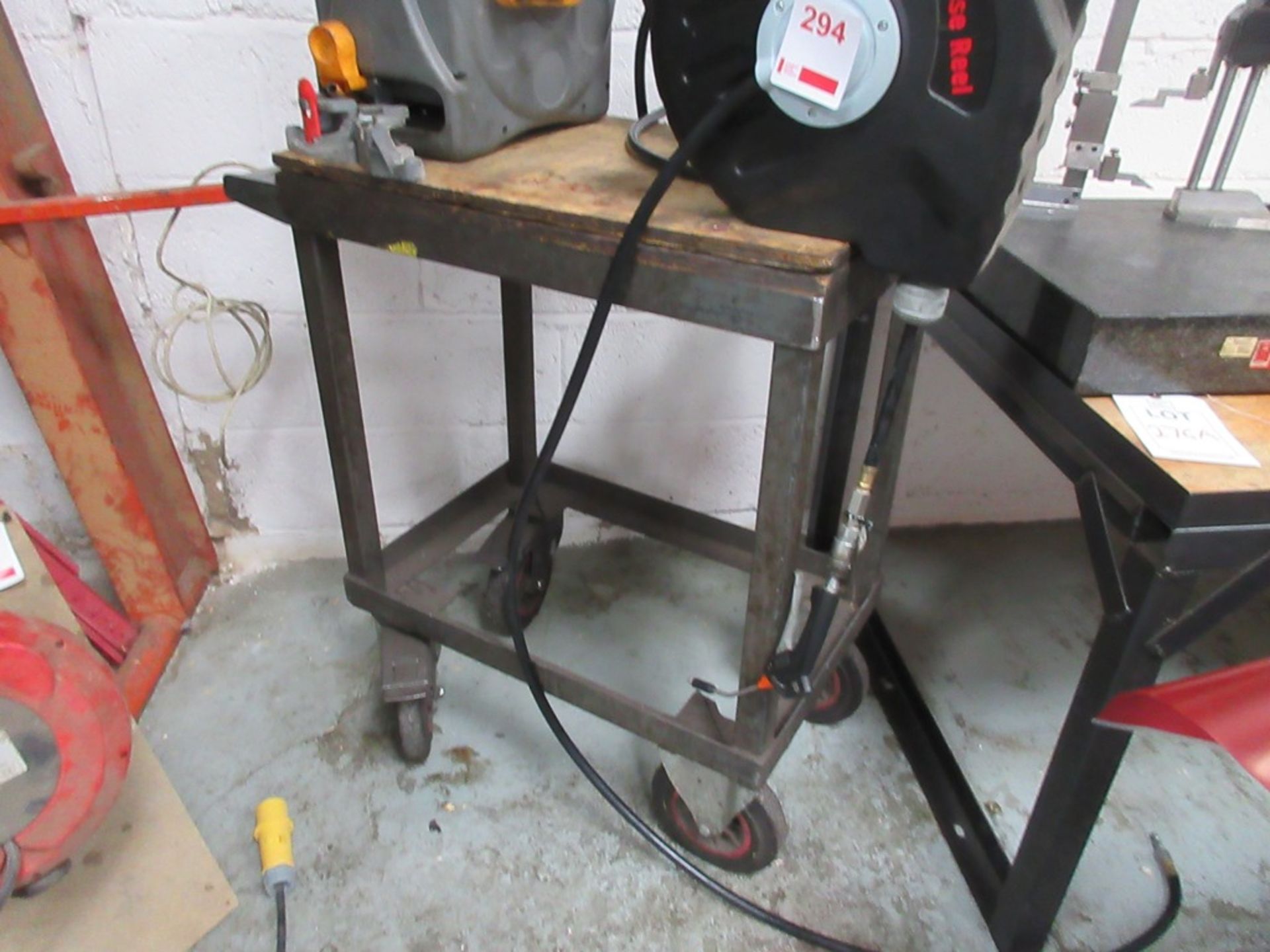 Three workbench trollies, metal frame/timber top - Image 3 of 4