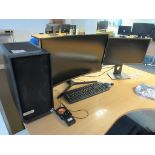 Fractal Design Computer system with Samsung curved screen, Dell flat screen monitor, keyboard, mous