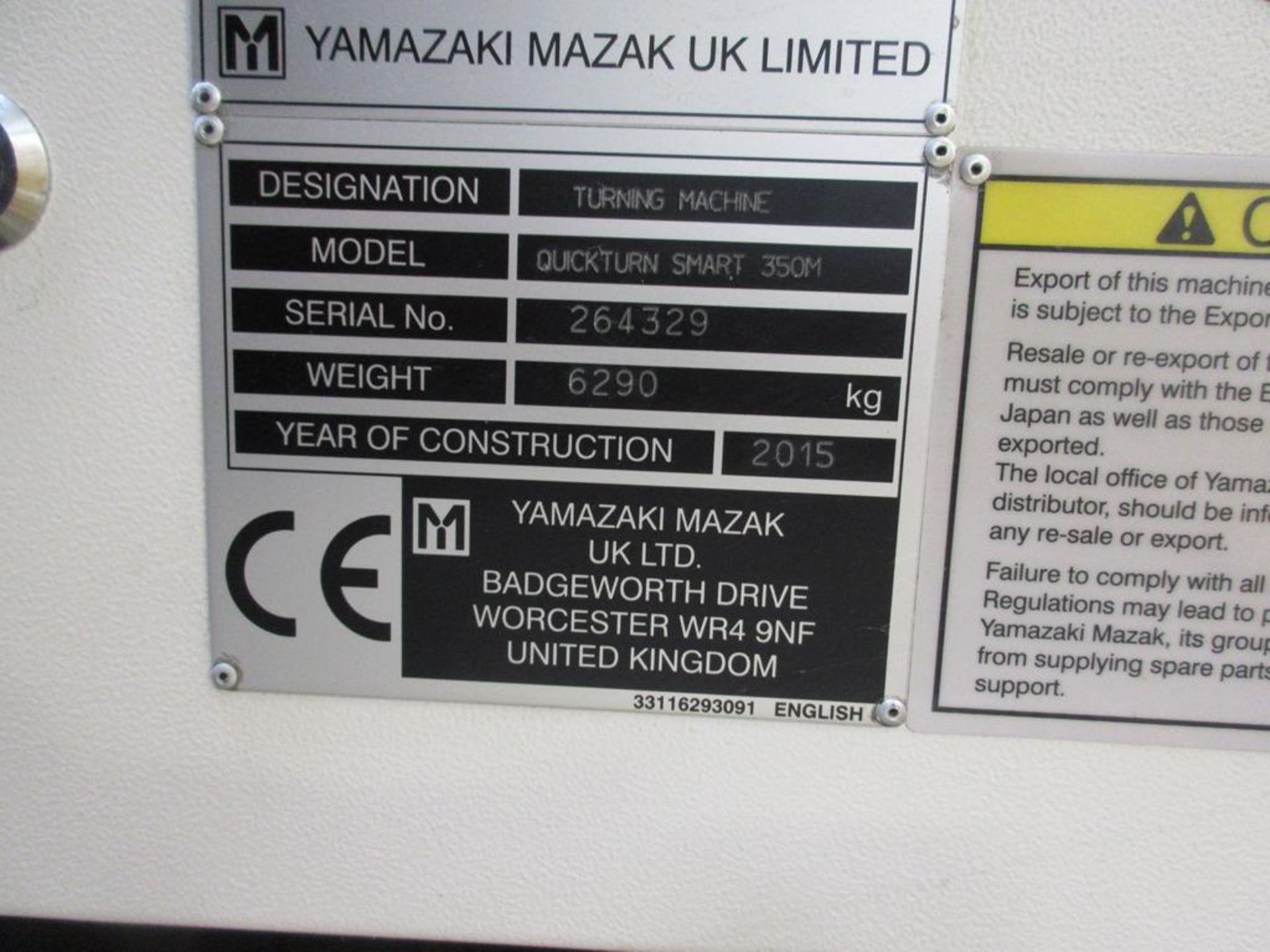 Mazak Quick Turn Smart 350M CNC slant bed turning centre (2015) - Image 9 of 14