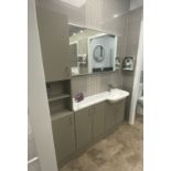 Display bathroom to include 4 cupboard 2 shelf laminate worktop, sink basin and brushed steel mixe