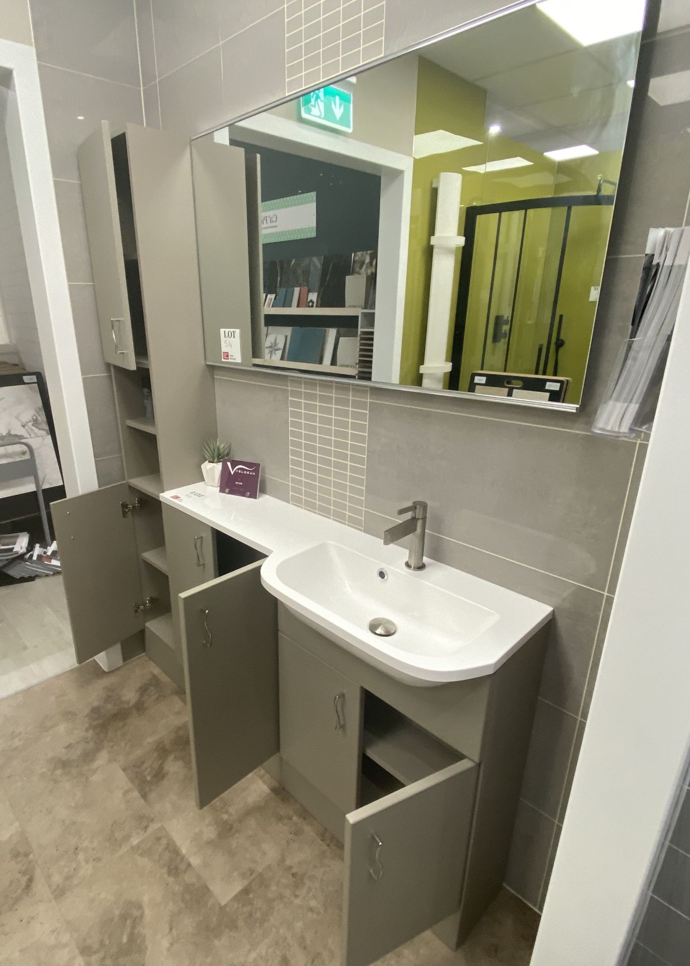 Display bathroom to include 4 cupboard 2 shelf laminate worktop, sink basin and brushed steel mixe - Image 3 of 5