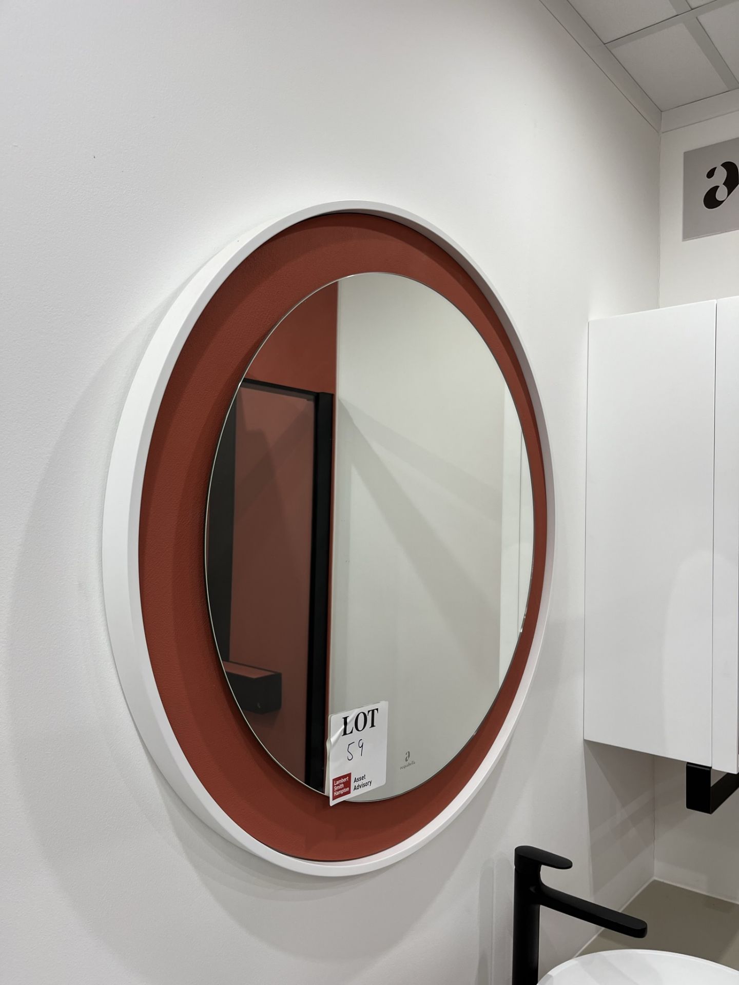 Aquabella wall mounted bathroom mirror, approx diameter 600mm