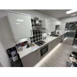 Gallery type laminate kitchen carcus with 11 cupboards and 3 drawers, laminate worktop, clear wate