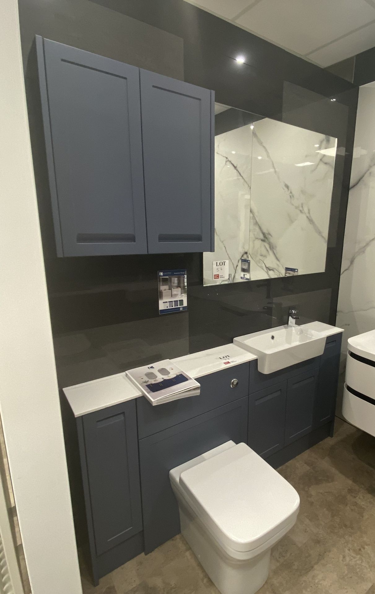 Calypso Kentmere Range display bathroom to include toilet bowl unit, fitted worktop with 8 cupboards