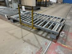 3 x lengths of roller conveyor section, with rail mounted roller transfer bogey