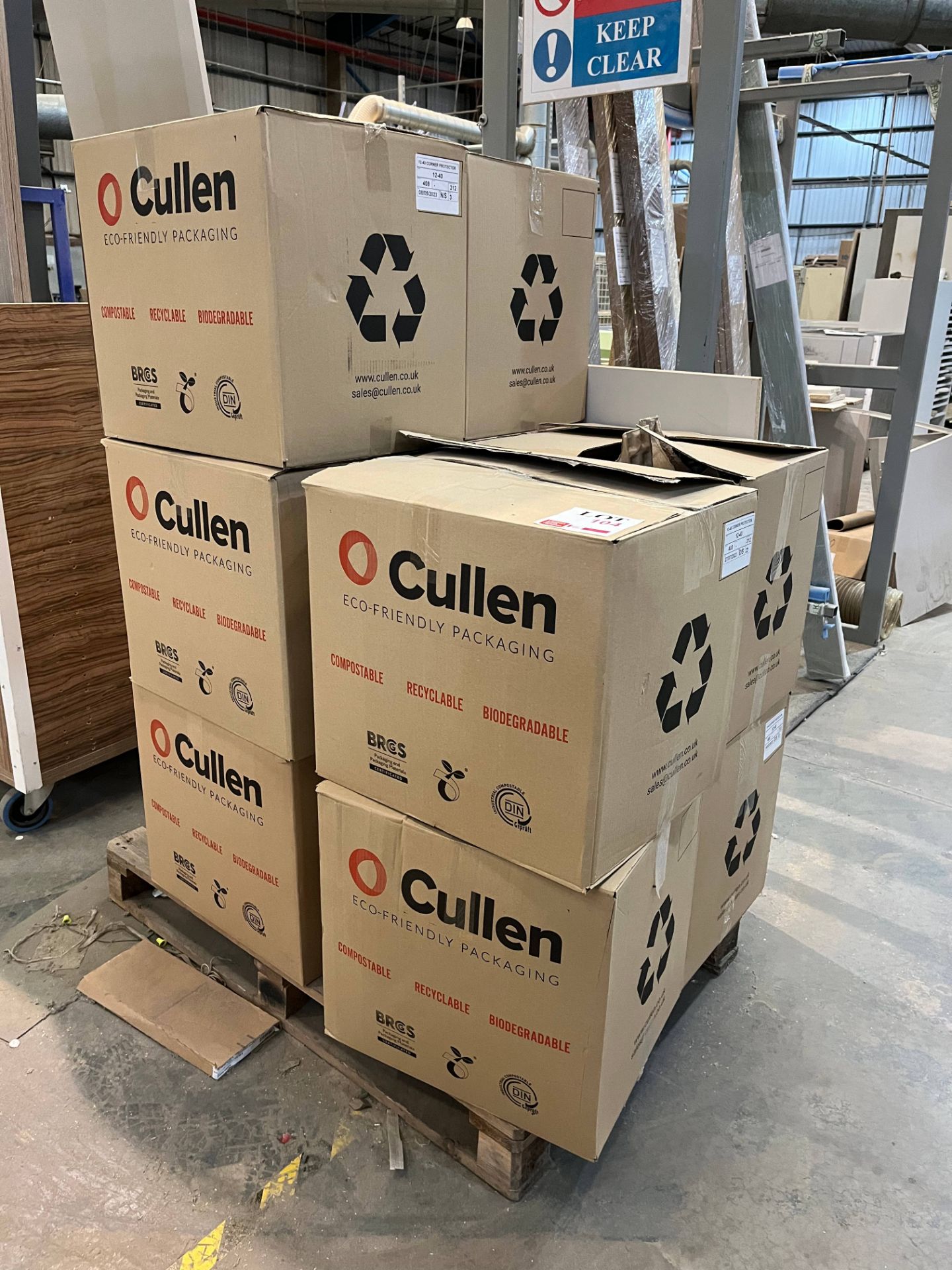 Pallet of Cullen cardboard packaging