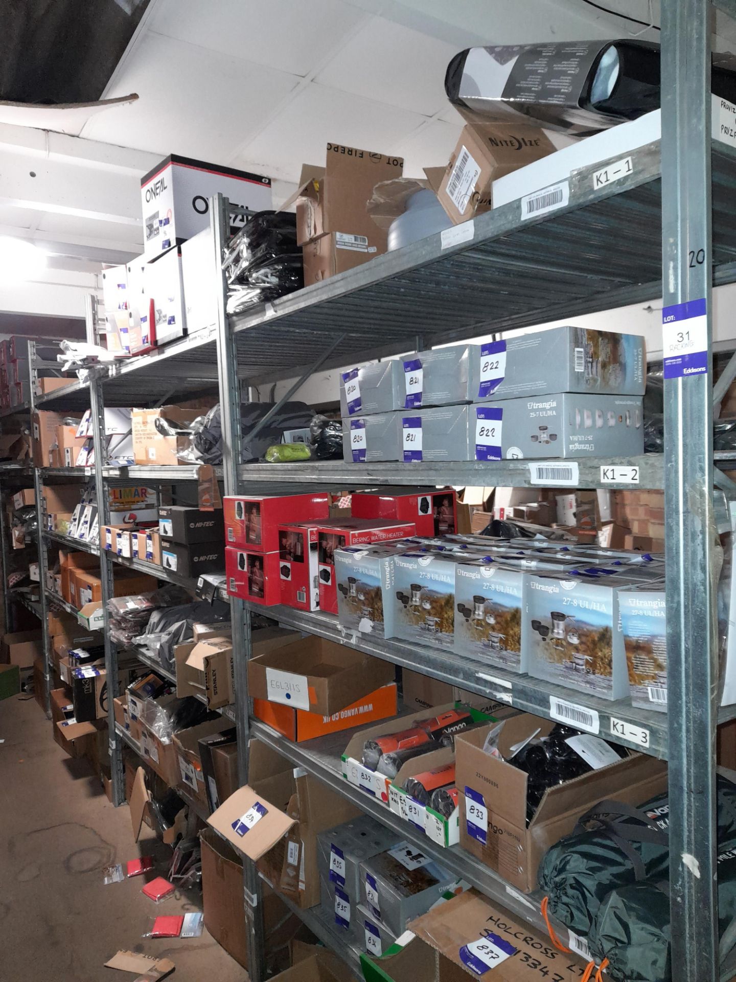 9 x Bays of Metal Shelving, located to Mezzanine (4 x Approx. 1600W x 2500H x 830D, and 5 x