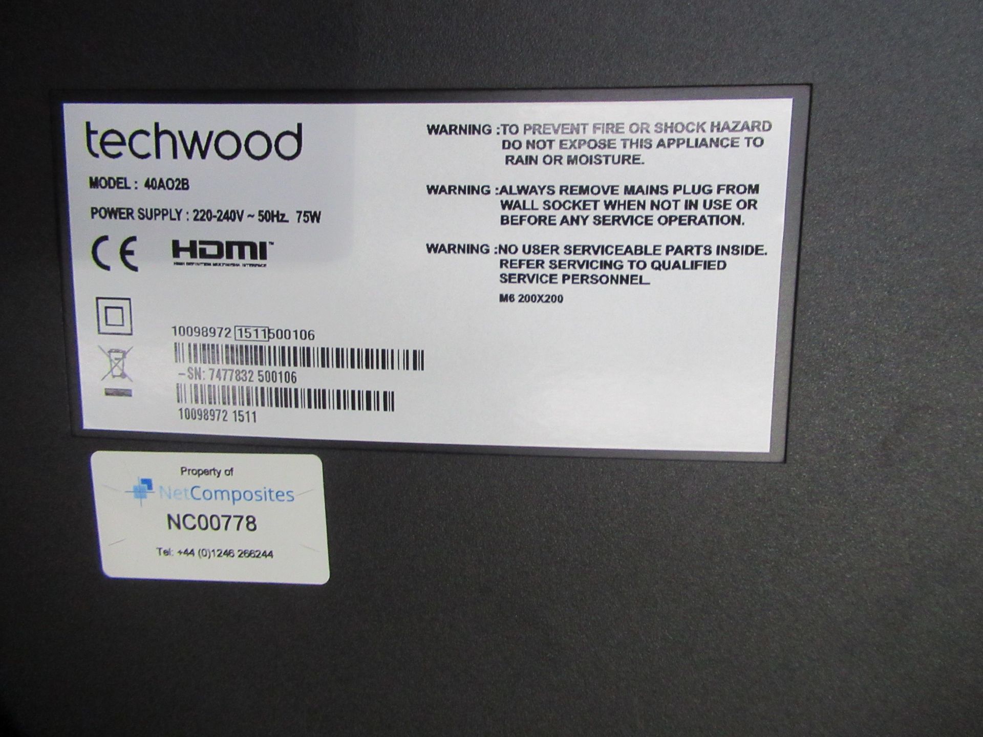 Techwood 40A02B Television 40" with Remote and Power Cable - Image 3 of 3