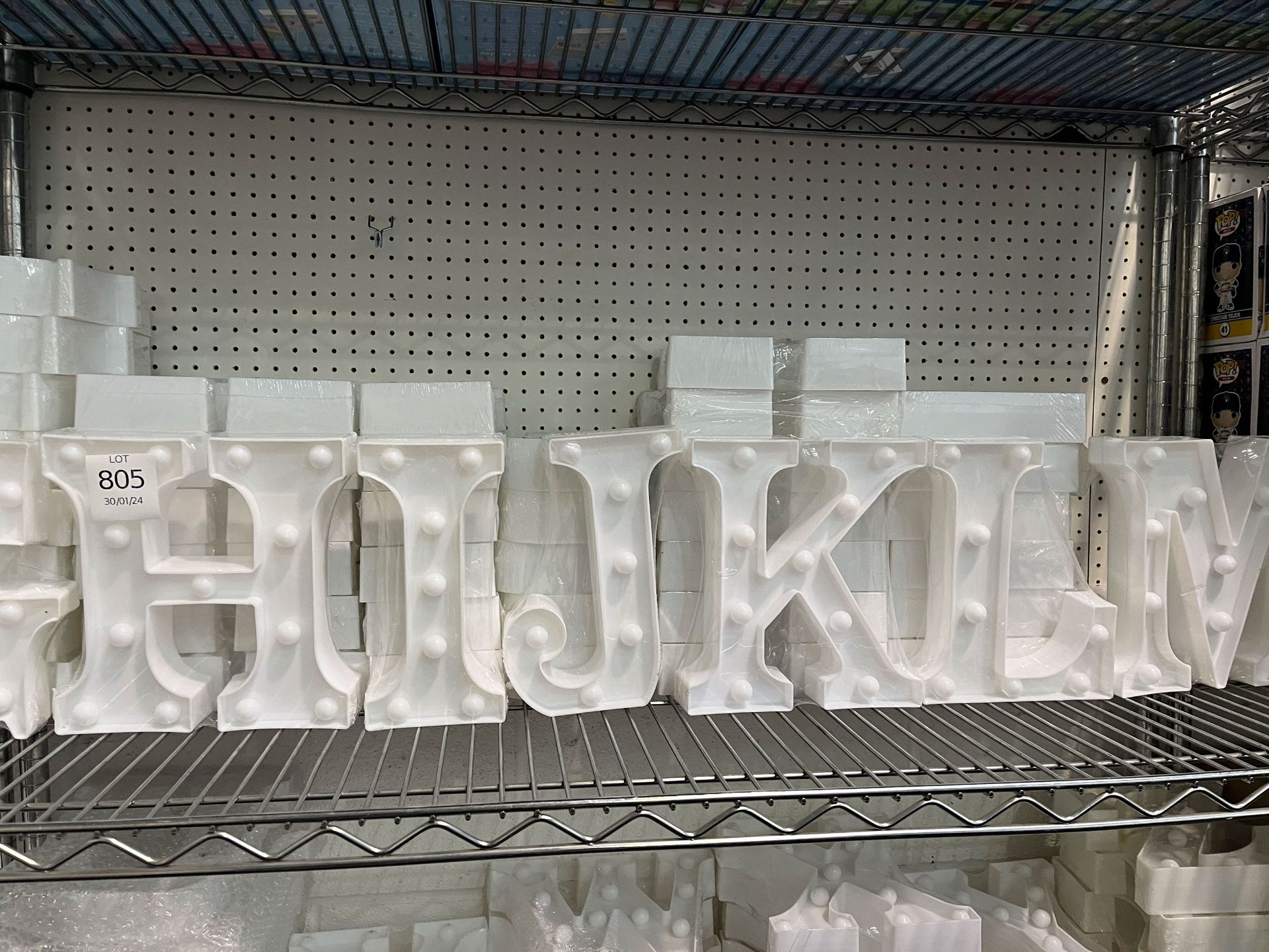 A Large Qty of White Initial Battery Powered Lights in Various Letters to 2 Shelves - Image 4 of 5