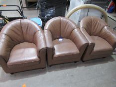 3x Brown Leather Tub Chairs