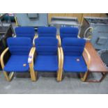 6x Wooden Framed Meeting Room Chairs and a Coffee Table