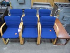 6x Wooden Framed Meeting Room Chairs and a Coffee Table