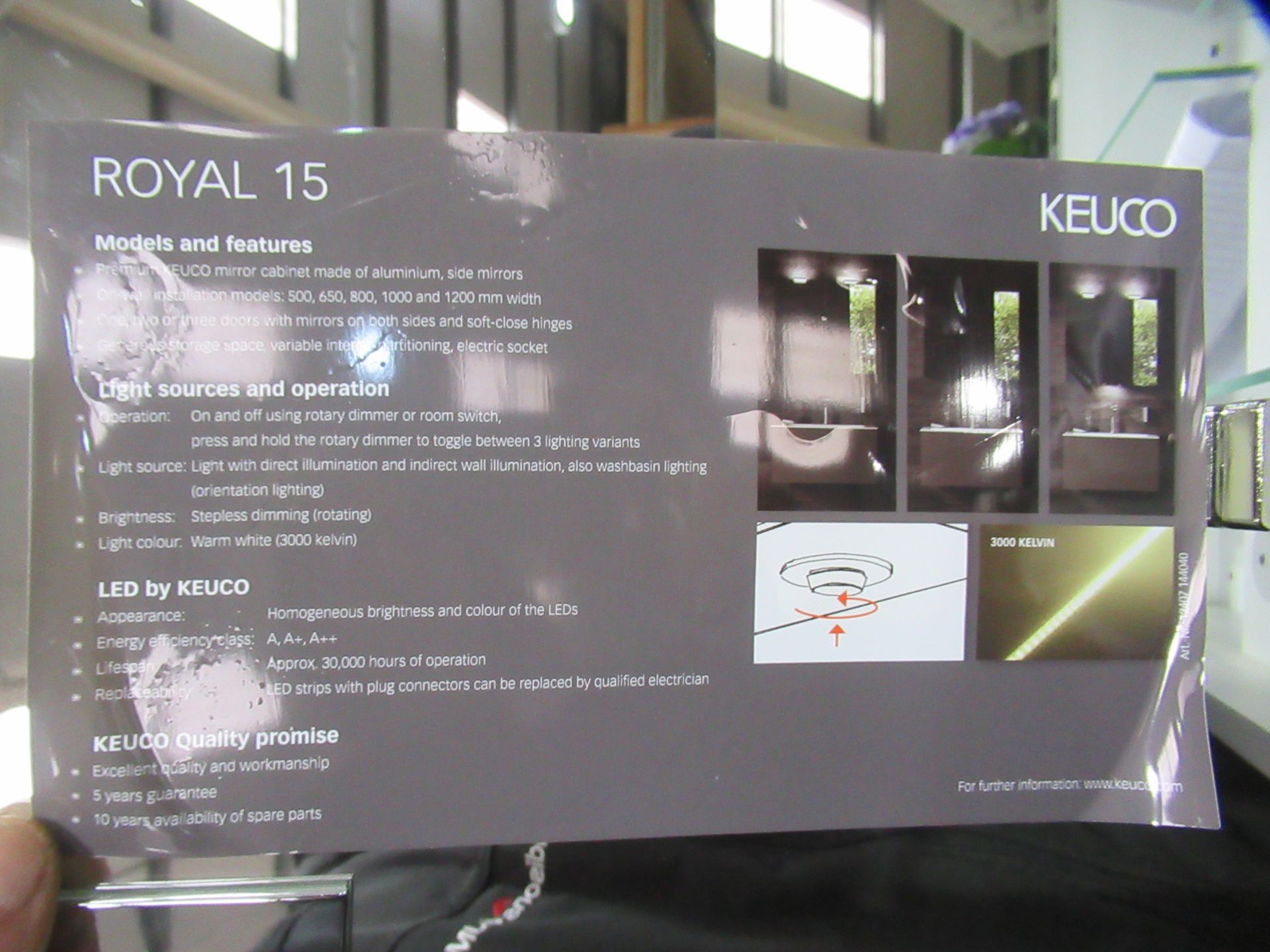 A Keuco Royal 15 Illuminated Bathroom Mirror/Cabinet. (damaged corner - see photos) - Image 4 of 9