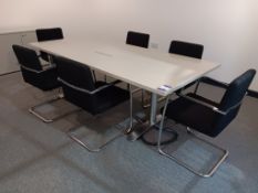 Grey Approx. 7ft 3” x 3ft 3” Rectangular Power Ready Meeting Table, Approx. 4ft 11” 3-Door Unit (