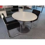 Metal Framed White Approx. 3ft 3” Diameter Circular Topped Table with 2 x Chrome Framed Black