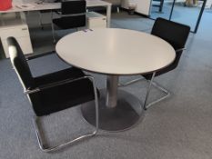 Metal Framed White Approx. 3ft 3” Diameter Circular Topped Table with 2 x Chrome Framed Black