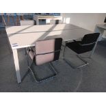 Metal Framed White Approx. 6ft 7” x 3ft 11” 4-Person Workstation with 4 x Chrome Framed Black