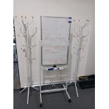 Mobile Write On/Wipe Off Board & 2 x Metal Coat Stands