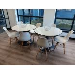 2 x Metal Framed White Approx. 3ft 3” Diameter Circular Topped Café Tables with 7 x Light Oak Effect