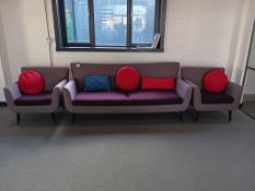 Grey & Purple 3-Seater Sofa & 2 x Armchairs