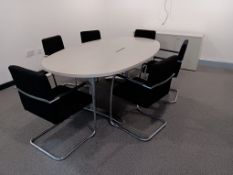 Grey Approx. 7ft 3” x 3ft 3” Oval Power Ready Meeting Table, Approx. 4ft 11” 3-Door Unit (No