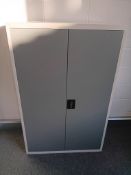 Grey & White Metal Approx. 4ft 7” Stationery Cabinet (No Keys & Not Contents)