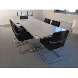 Grey Approx. 7ft 3” x 3ft 3” Rectangular Power Ready Meeting Table, Approx. 4ft 11” 3-Door Unit (