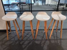 4 x Light Oak Effect Framed White Stools