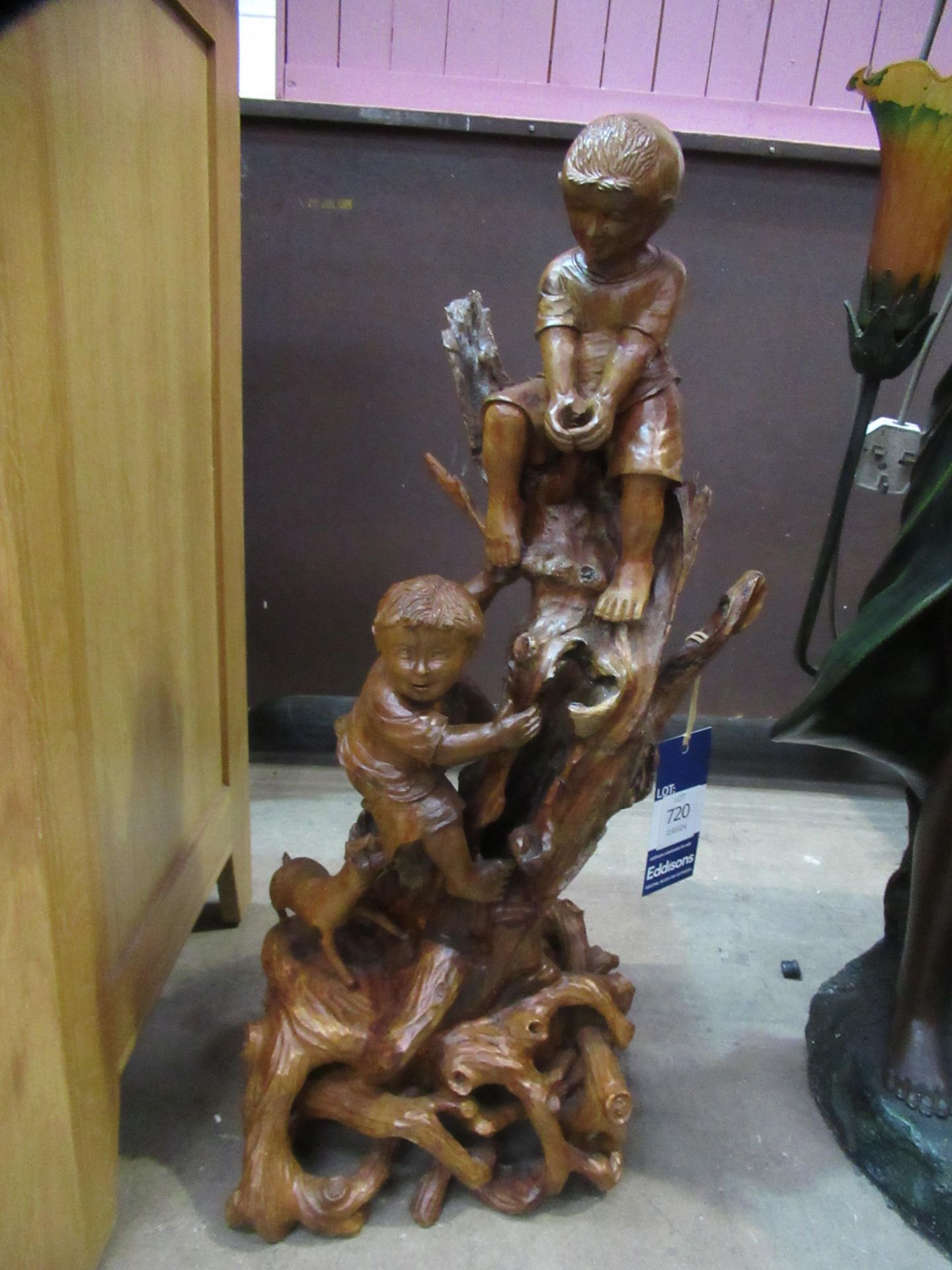 Carved Wooden Figure Depicting Two Boys - Bild 2 aus 14
