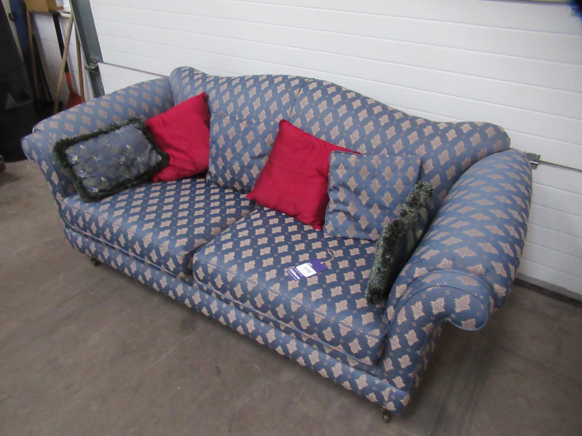 Blue and Gold Upholstered Three Seater Sofa - Image 2 of 4