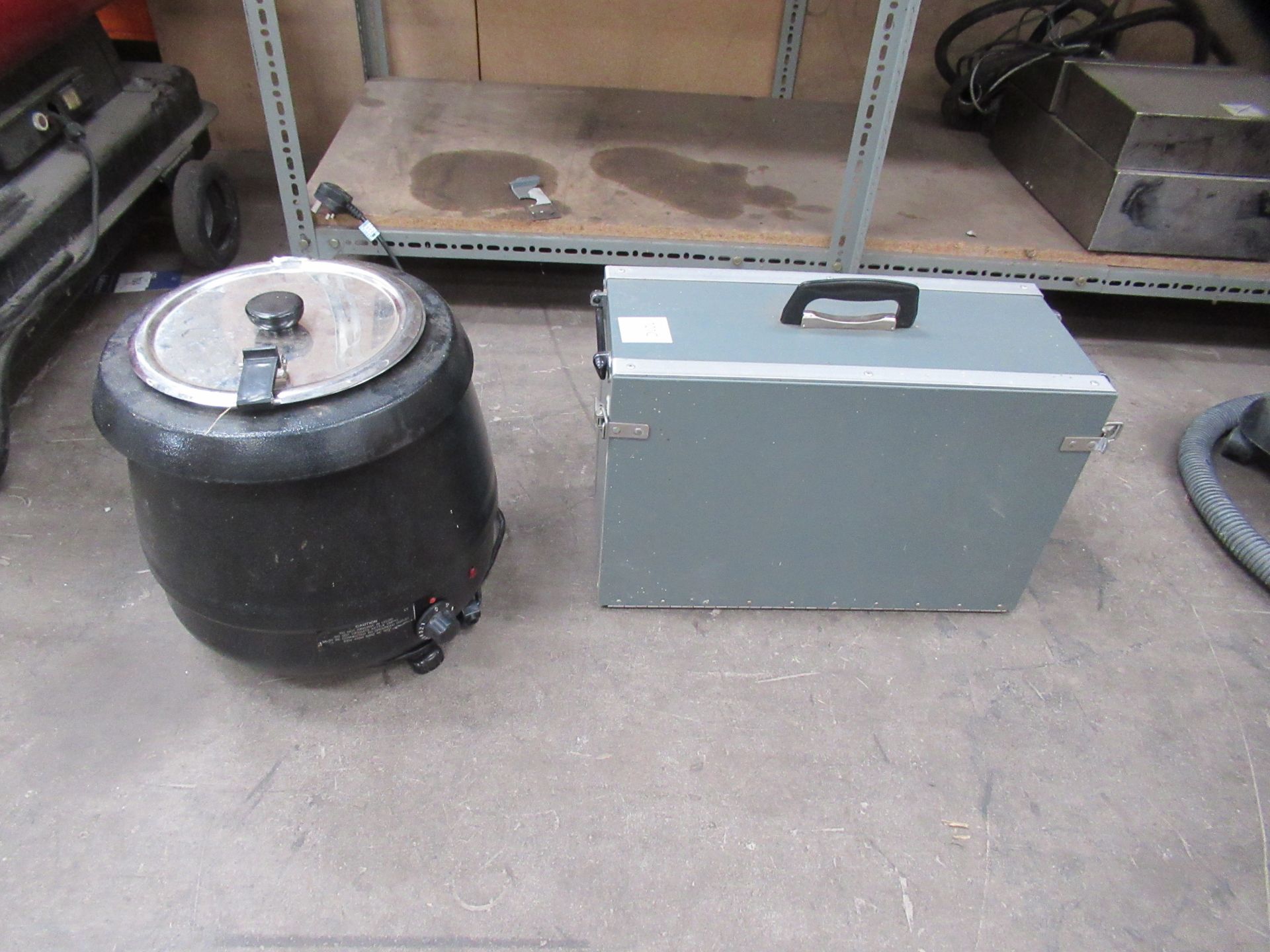 A field canteen/camping set 'unused' together with a 240V soup/food warmer