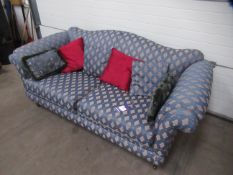 Blue and Gold Upholstered Three Seater Sofa