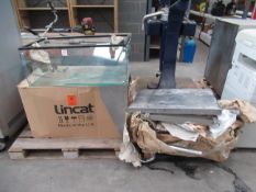 2x Glass Display Cases (1x Boxed) and a Dismantled Stainless Steel Catering Grill