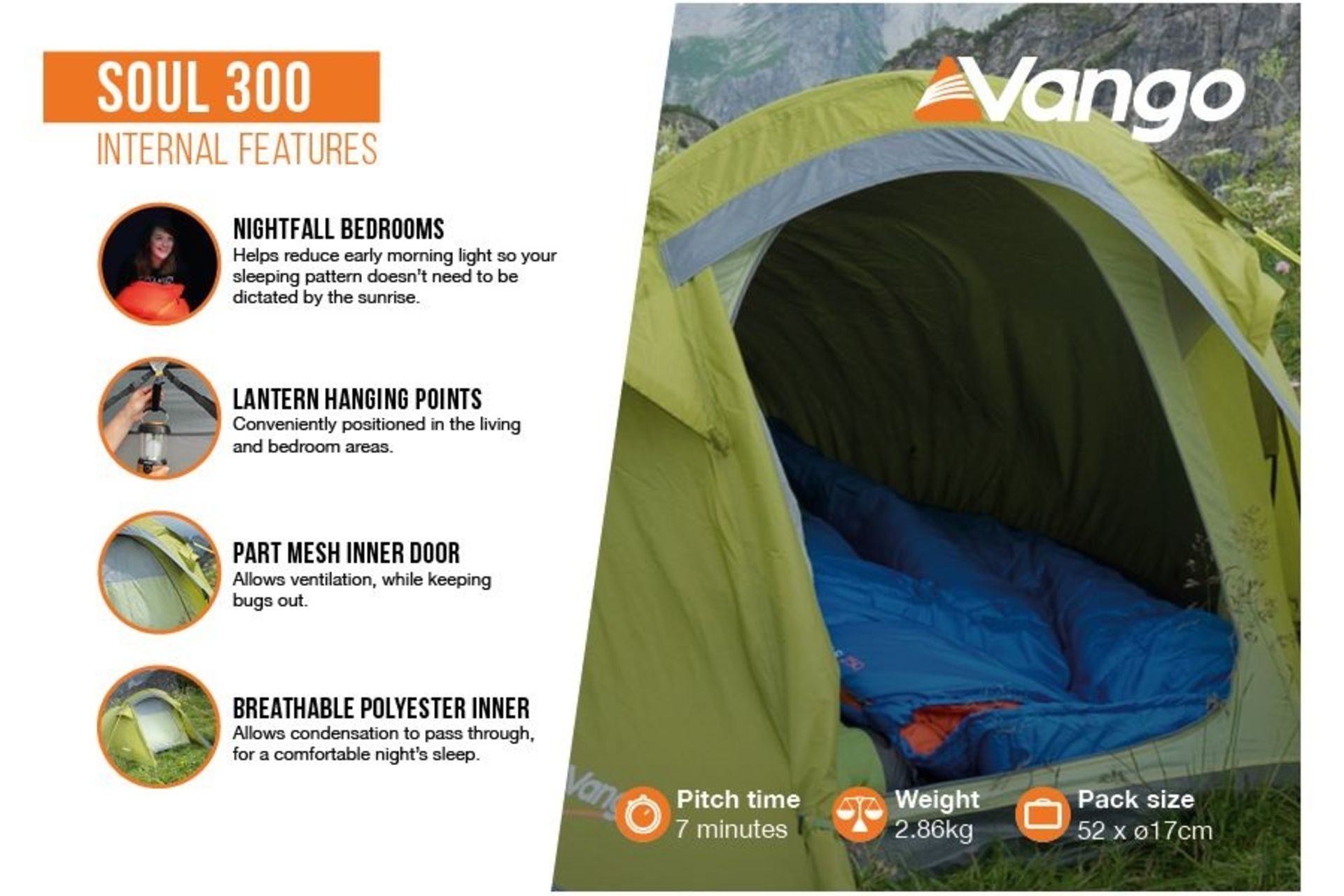 2 x Vango Soul 300 3-Berth Lightweight Pole Tent – - Image 2 of 3