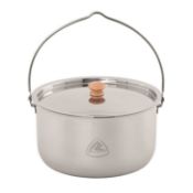 4 x Robens Ottawa Pot 4L - Strong stainless steel, Special handle with hook attachment point, Wood