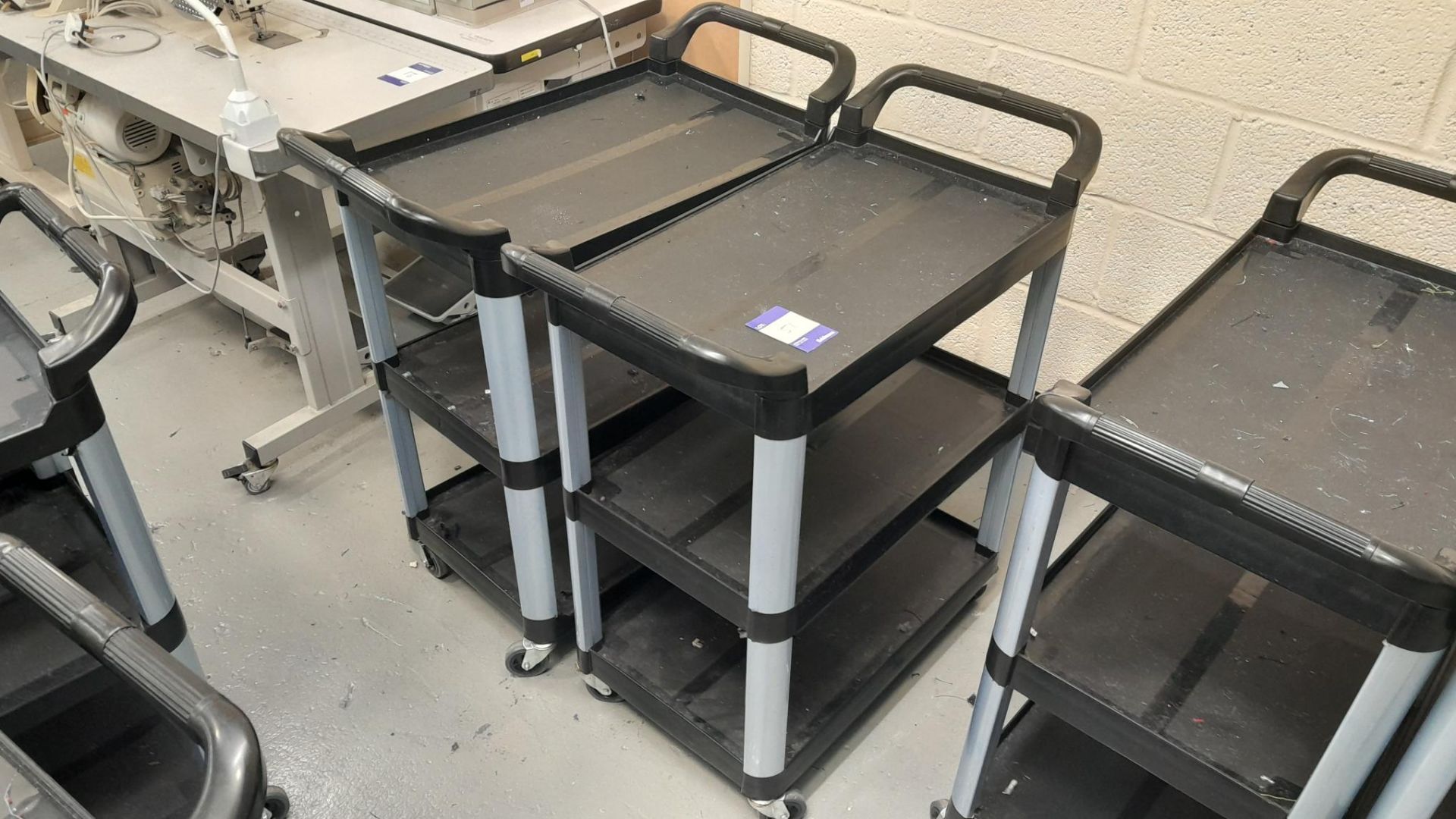 2 x Plastic Trolleys, as lotted per photos, Dimensions approx. 70cm (w) x 42cm(d) x 2cm (h)