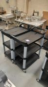 2 x Plastic Trolleys, as lotted per photos, Dimensions approx. 70cm (w) x 42cm(d) x 2cm (h)