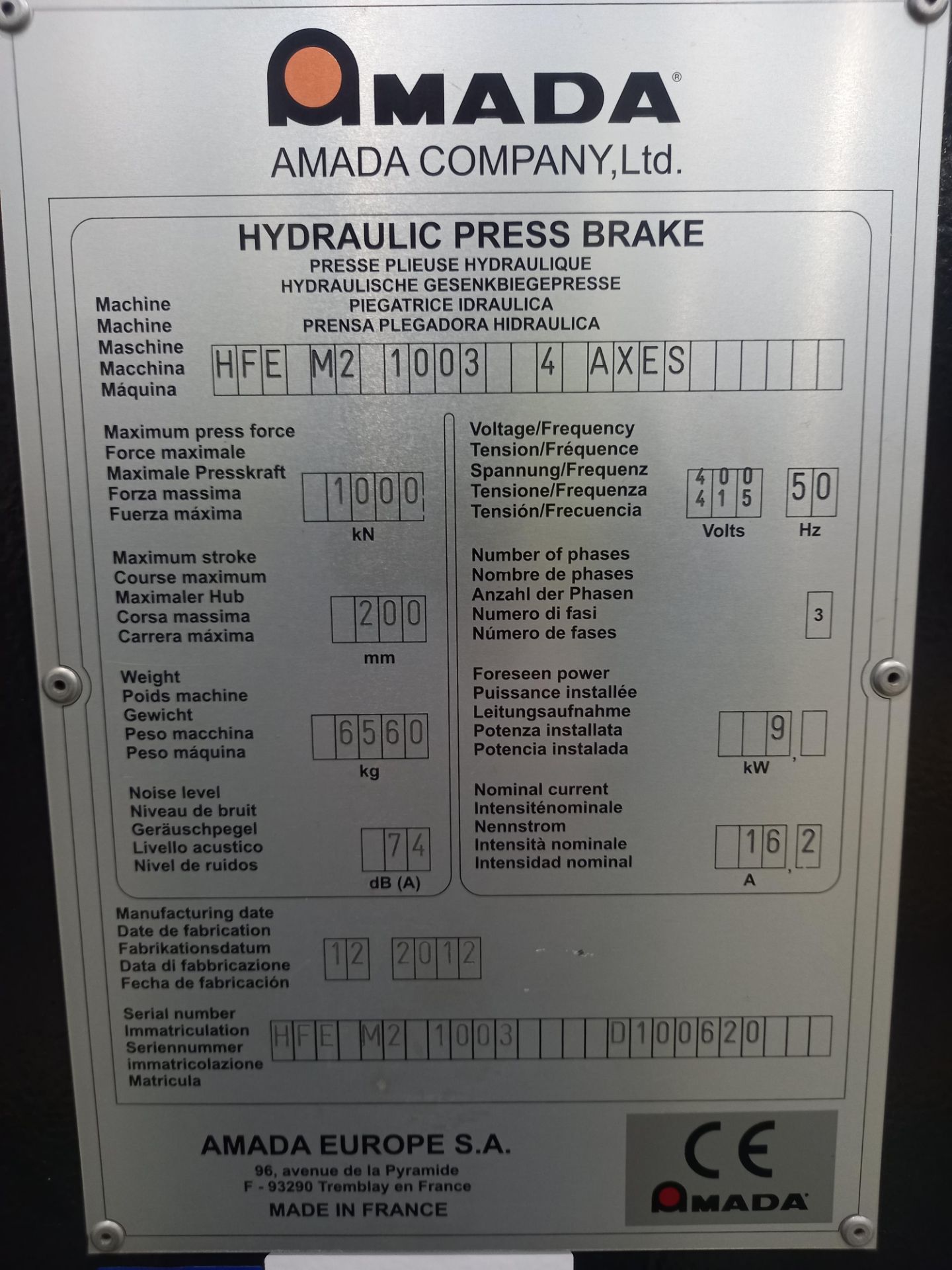 Amada HFE MZ 1003 Hydraulic 4 Axis Press Brake - Bild 6 aus 9