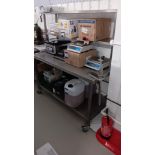 Stainless Steel Mobile Prep Table with Shelf Under and Gantry Over attachment 1,500 x 650 and Fitted