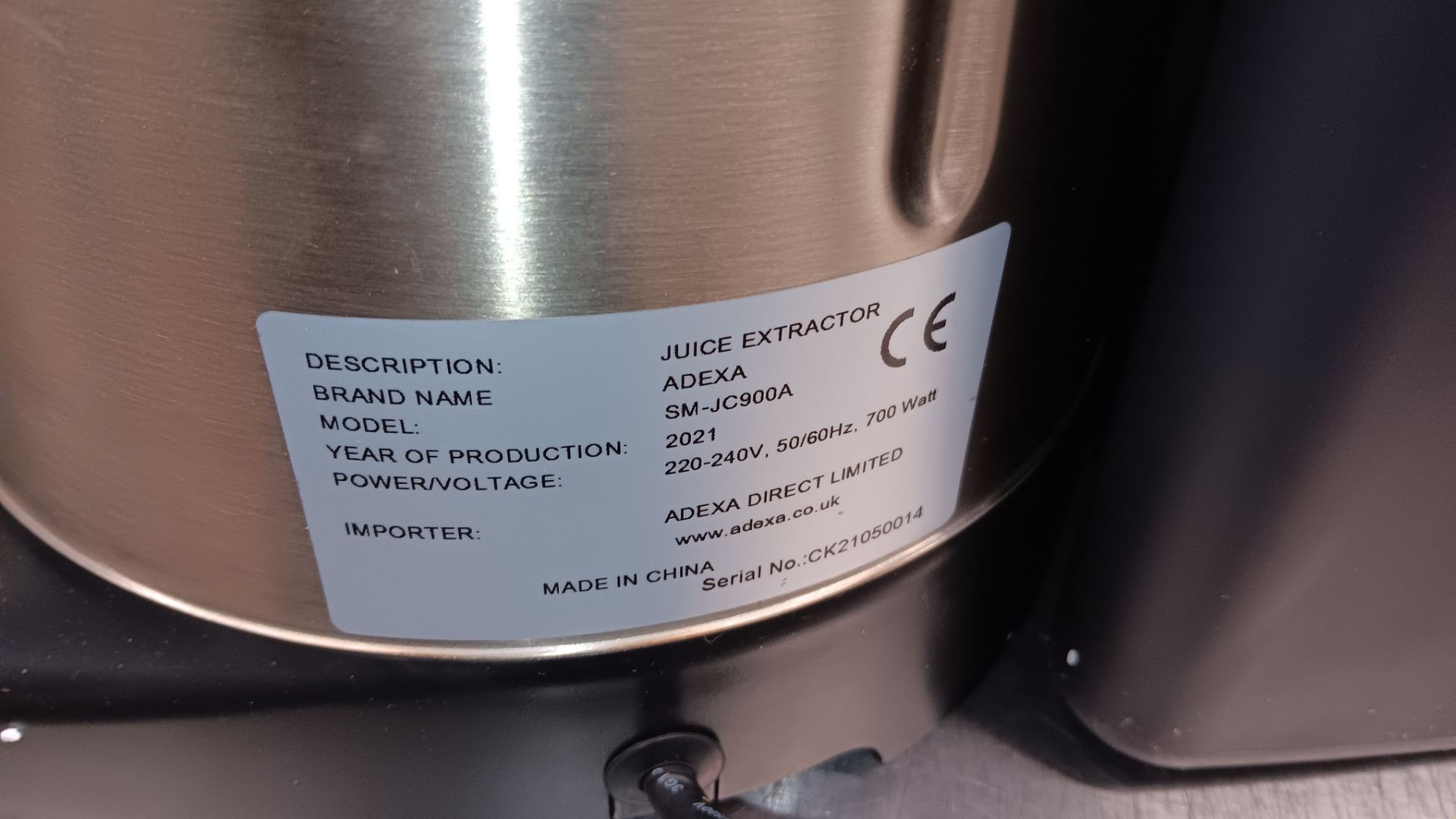 Adexa SM-JC900A counter top juicer, serial number CK21050014 (2021) - Image 3 of 6