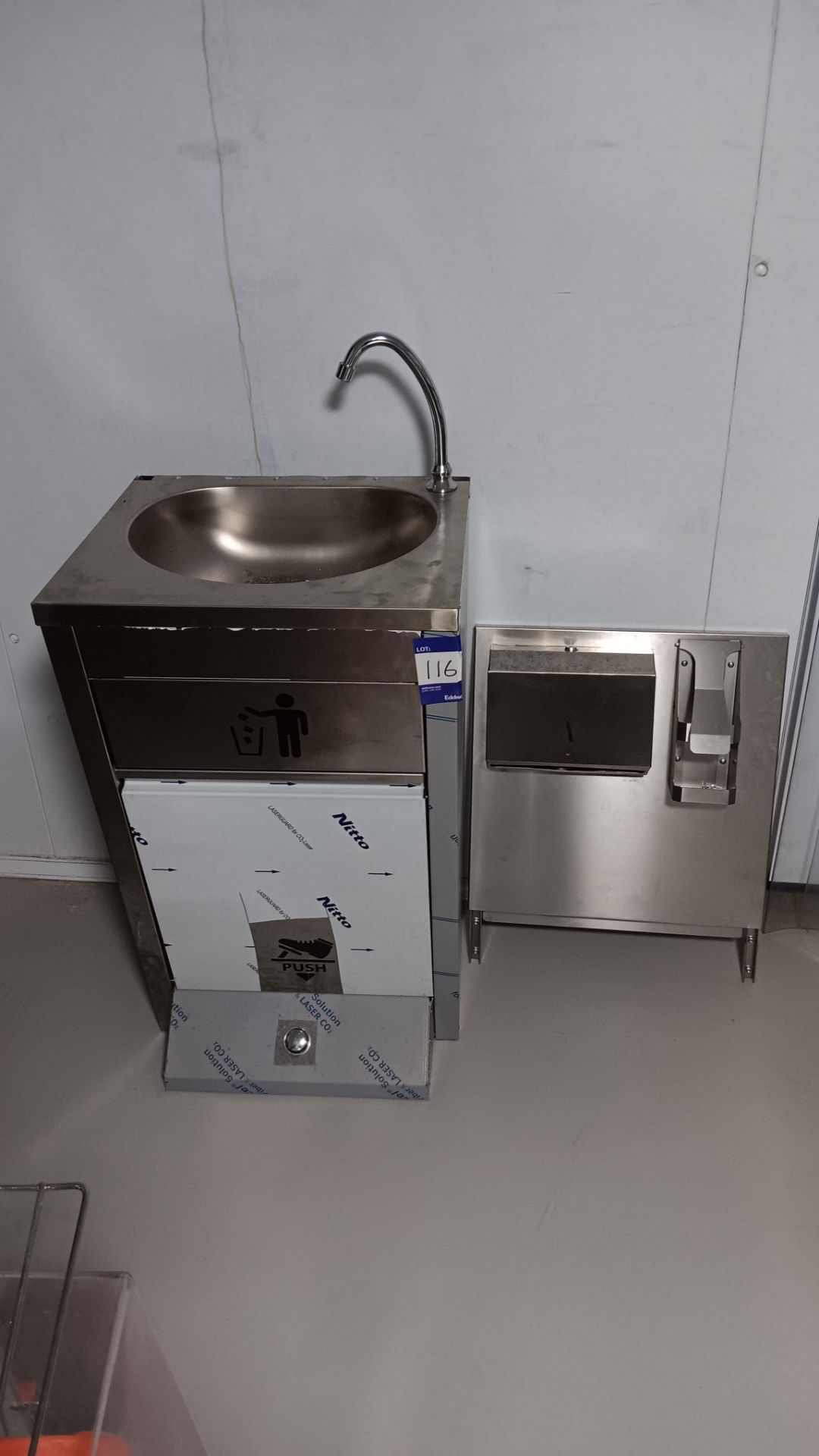 Unbadged Stainless steel foot operated handwash station with waste basket, napkin dispenser and soap - Image 6 of 7